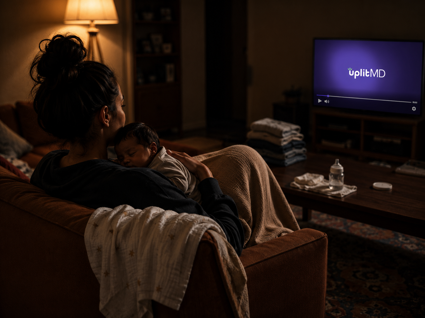Scene: a parent on the couch at night